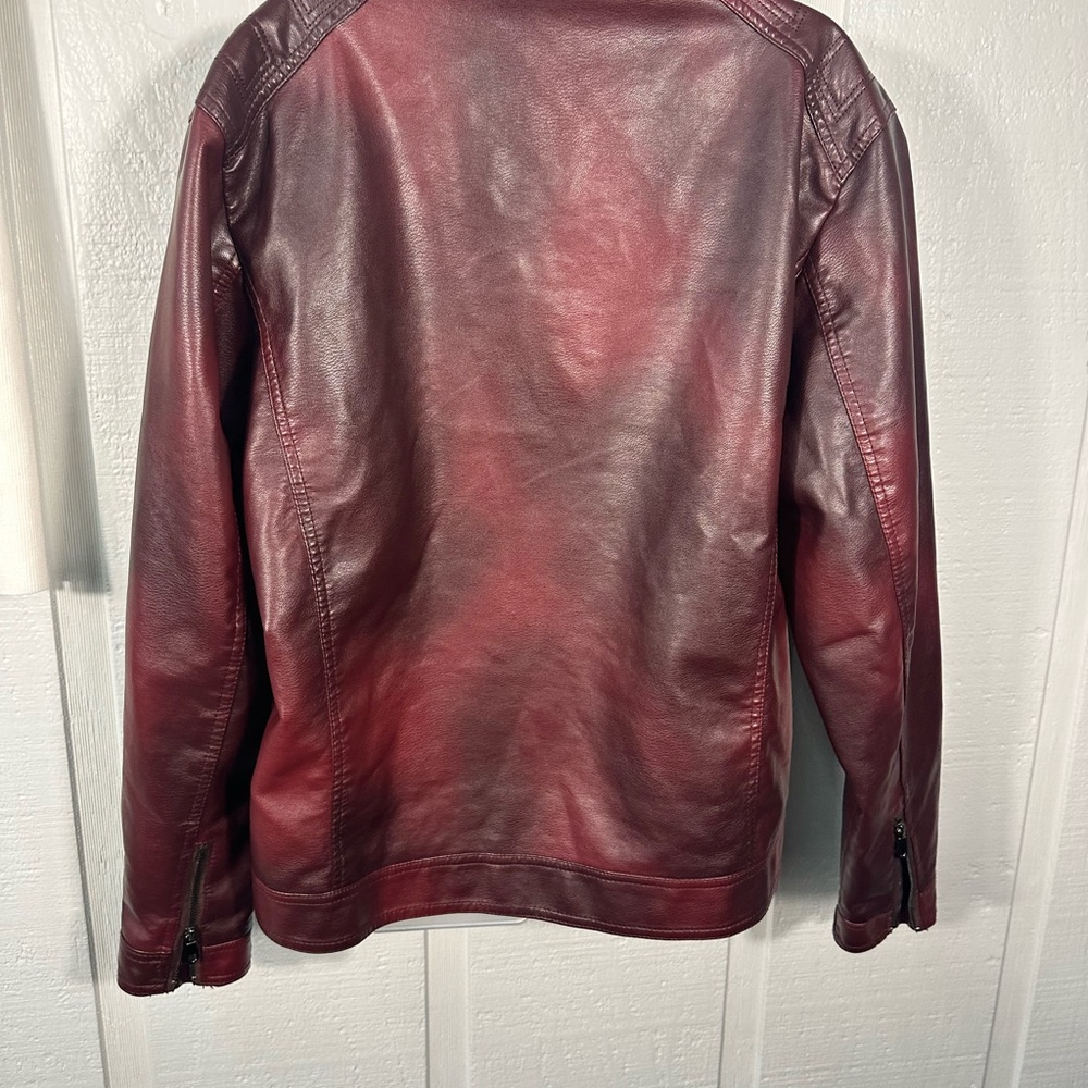 Burgundy Faux Leather Bomber Jacket No Size See Measurements EUC - Picture 7 of 11